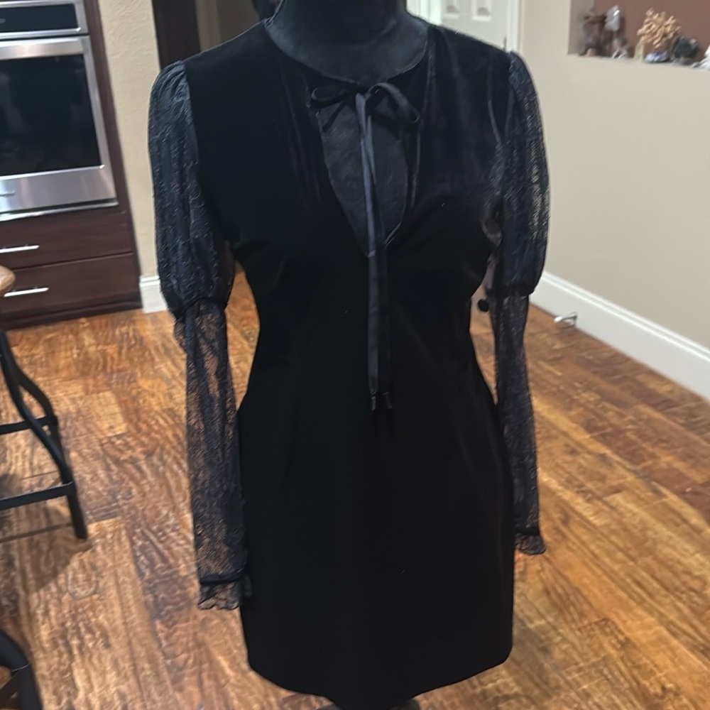 Free people black velvet velvet and lace cocktail dress.